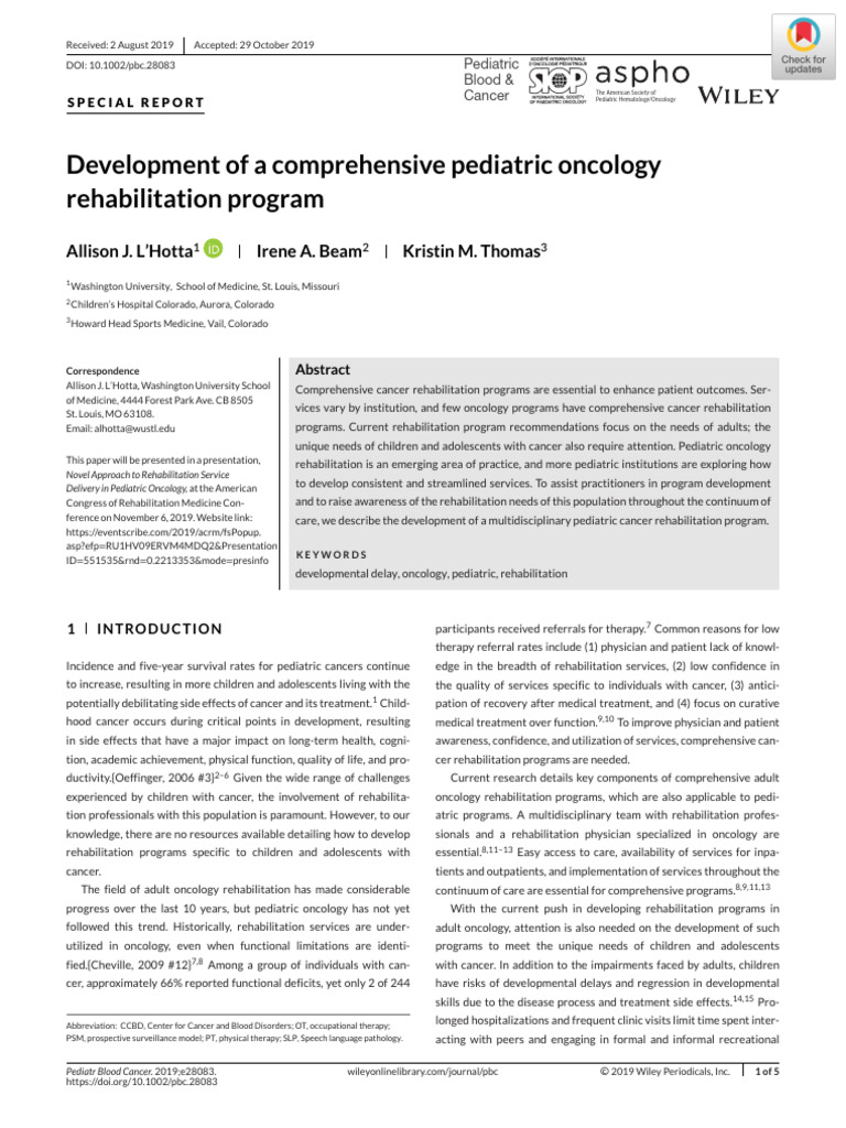 Development of A Comprehensive Pediatric Oncology Rehabilitation ...