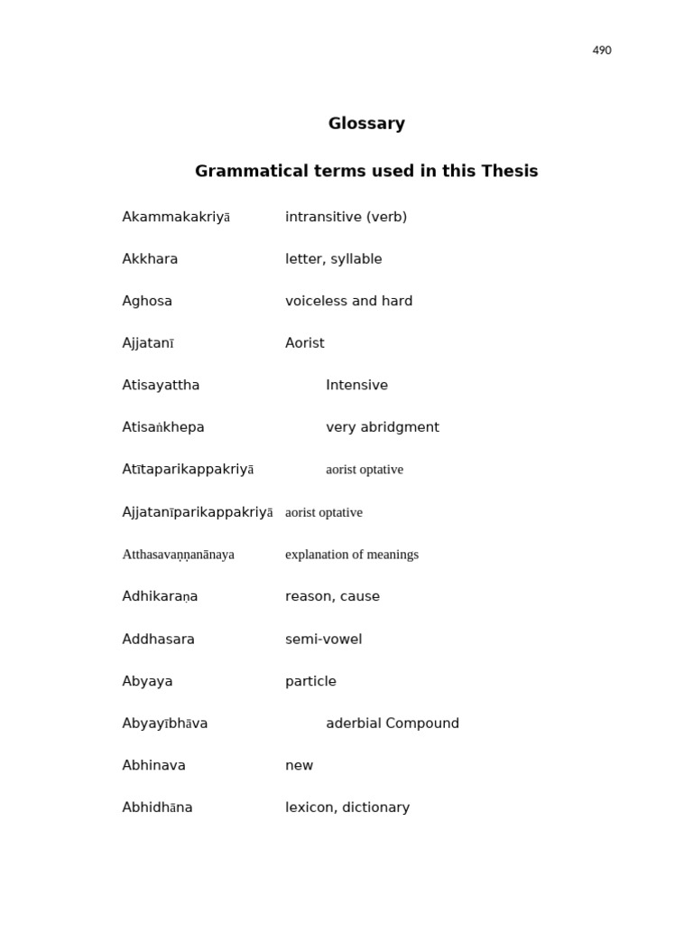 Grammatical Terms Glossary for Thesis | PDF | Word | Verb