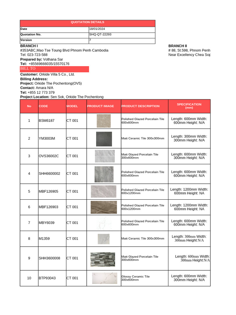 Quotation for Porcelain and Ceramic Tiles | PDF | Tile
