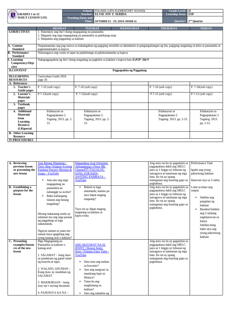 DLL - Esp 2 - Q2 - W4 | PDF