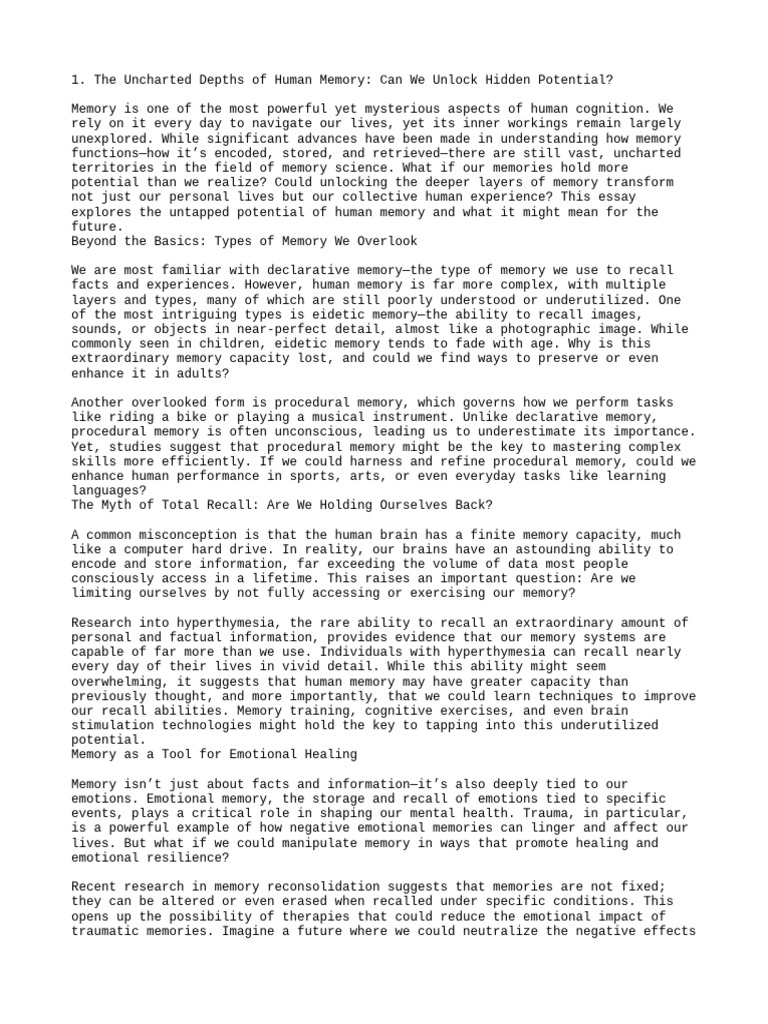 Uncharted Depths of Human Memory | PDF | Memory | Recall (Memory)