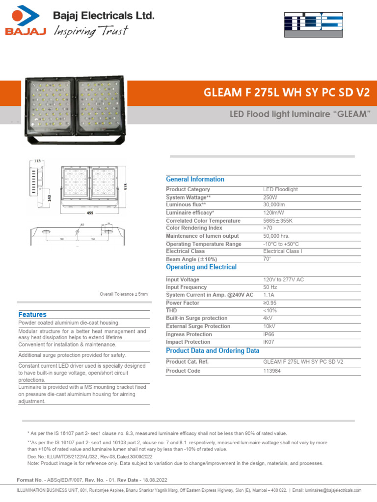 Gleam F 275l WH Sy PC SD v2-113984 | PDF | Mains Electricity | Lighting