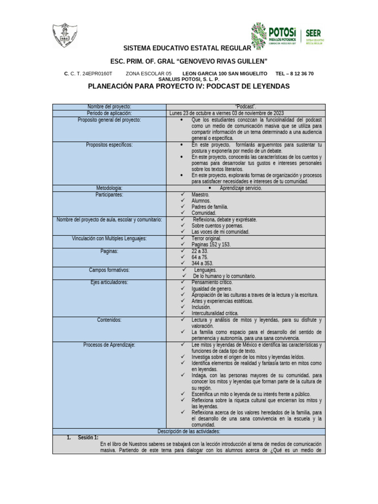 Planeación Proyecto 4 | PDF | Evaluación | Maestros