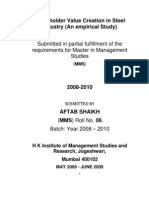 57996066 Shareholder Value Creation in Steel Industry an Emperical Study