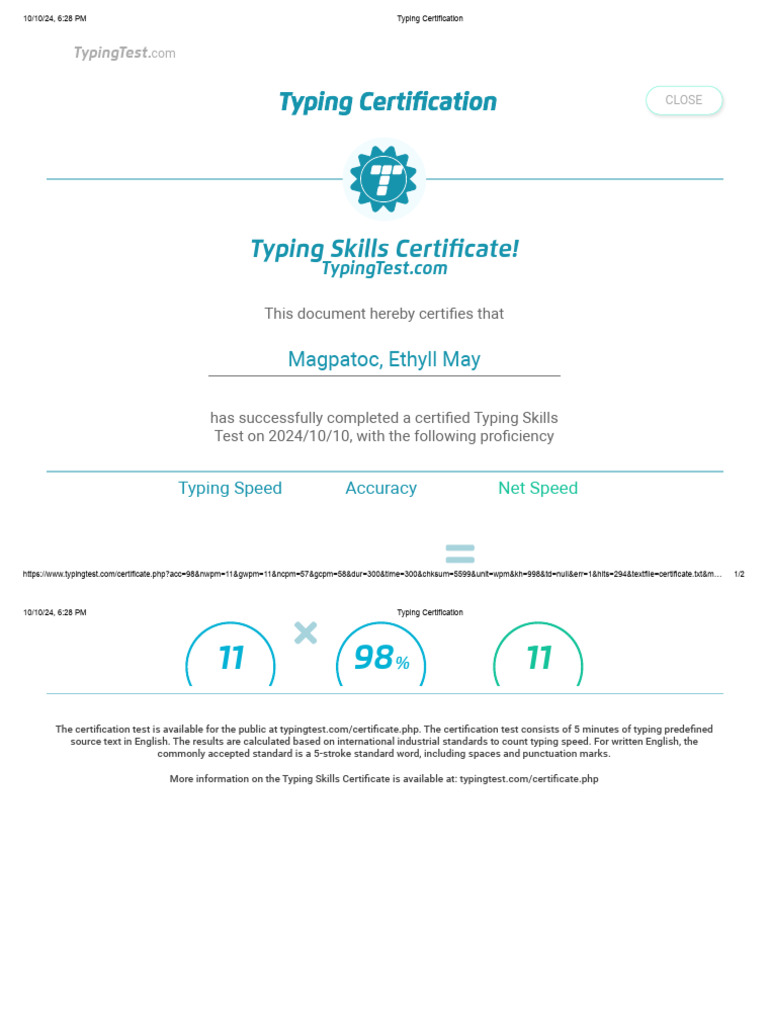Typing Skills Certificate Download | PDF