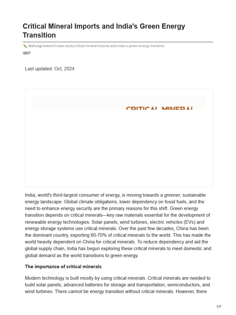 Critical Mineral Imports and Indias Green Energy Transition | PDF ...