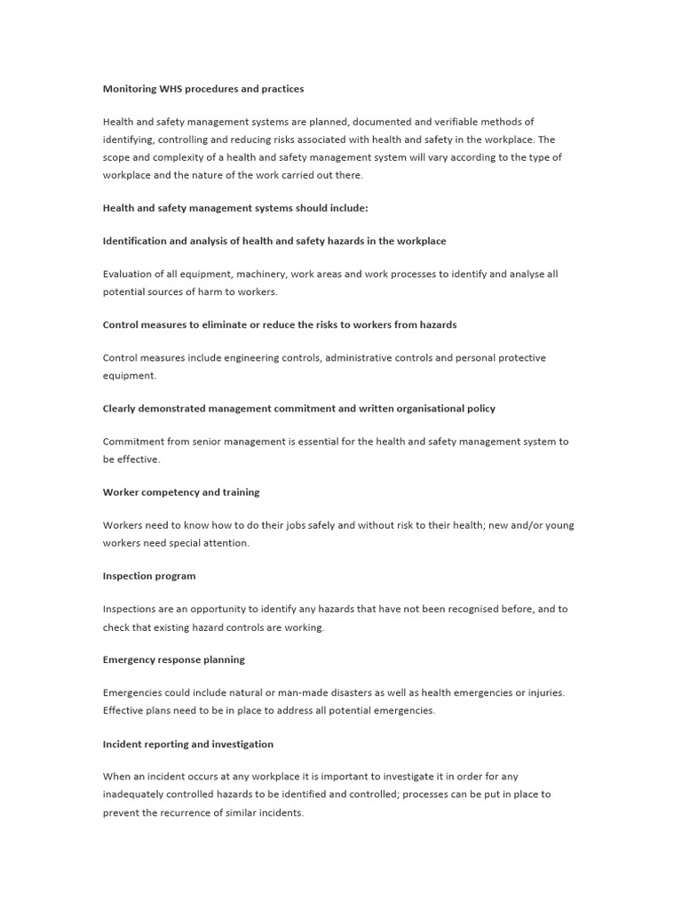 Effective WHS Procedure Monitoring Guide | PDF | Occupational Safety ...