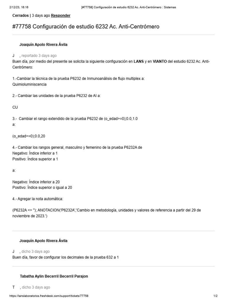 Configuración Estudio 6232 Ac. Anti-Centrómero | PDF