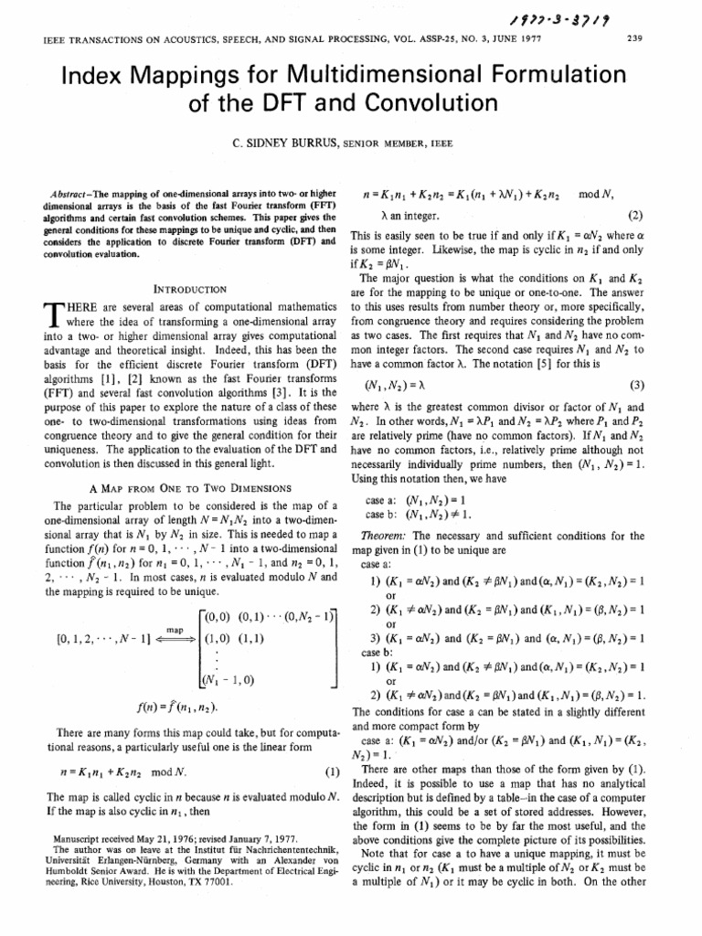 Unique Mappings for DFT and Convolution | PDF | Discrete Fourier ...