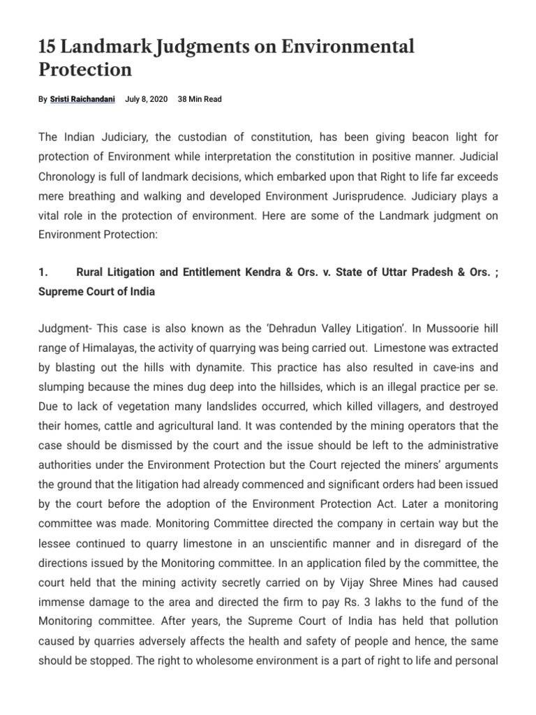 Landmark Supreme Court Cases on Environment | PDF | Water Pollution ...