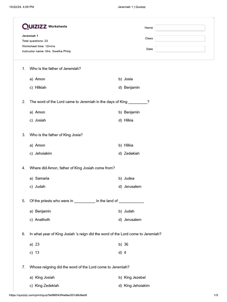 Jeremiah 1 Pdf Jeremiah Books Of The Hebrew Bible