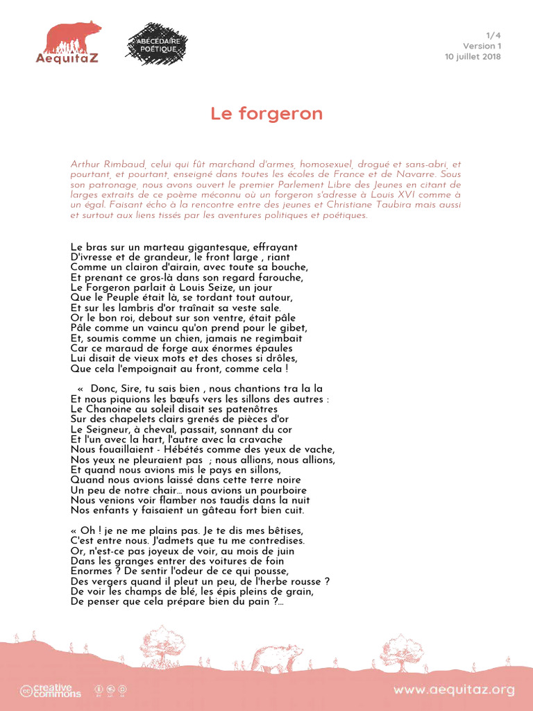 Le Forgeron Po me De Rimbaud PDF Po sie