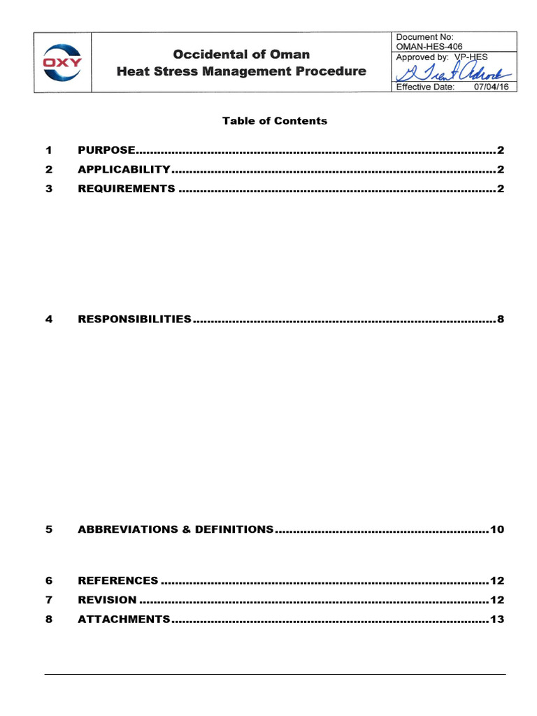Heat Stress Management Procedure Oxy Oman | PDF | Hyperthermia | Humidity