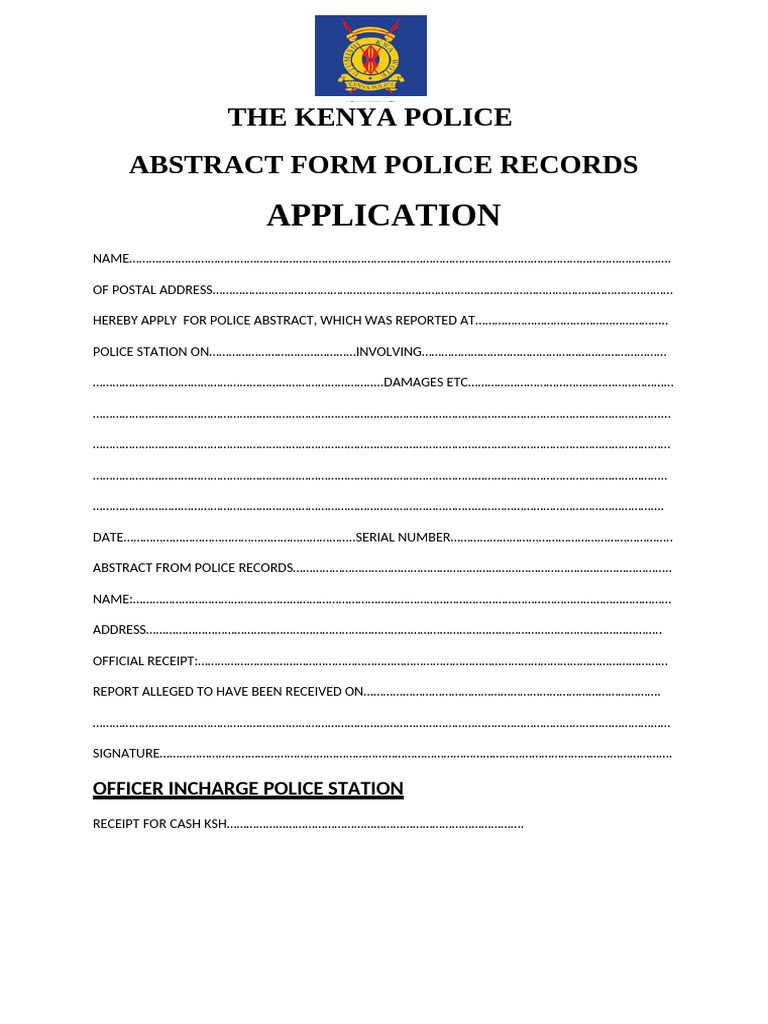 Kenya Police Abstract Form Application | PDF