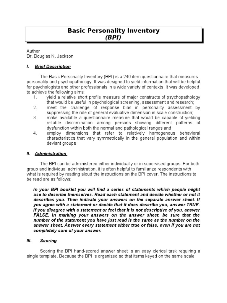 Basic personality inventory psychological evaluation anxiety