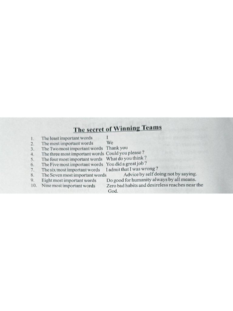 Secret of Winning Teams | PDF