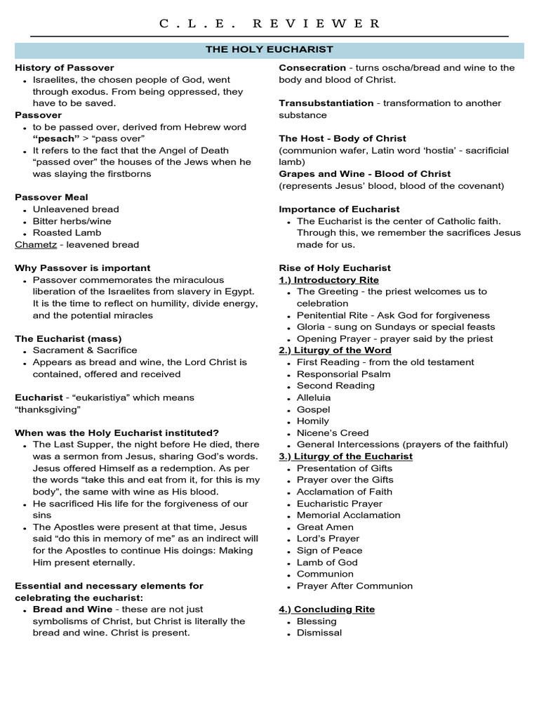 Cle Reviewer 1 | PDF | Eucharist | Passover