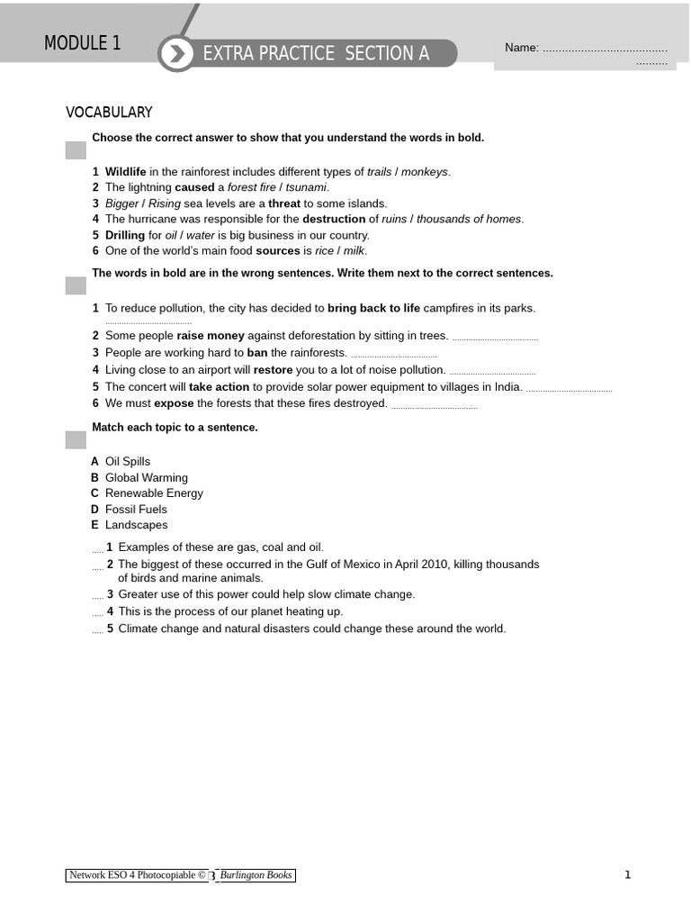 Vocabulary and Grammar Practice Guide | PDF | Climate Change | Earth ...