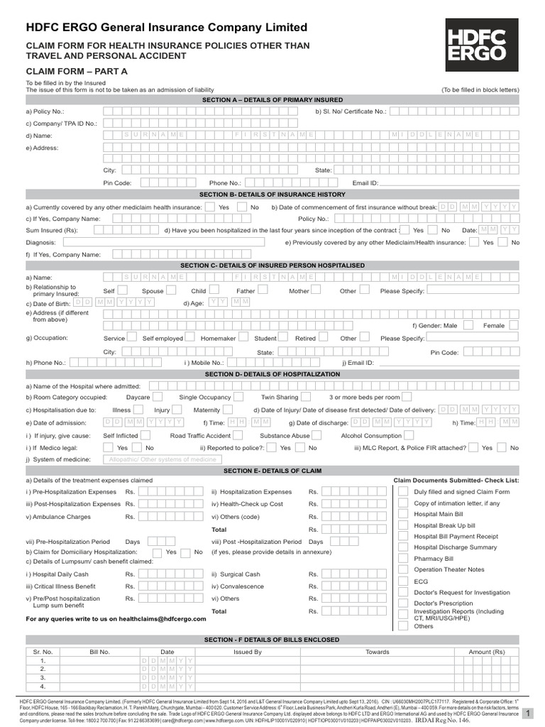 HDFC Claim From PDF Insurance Payments