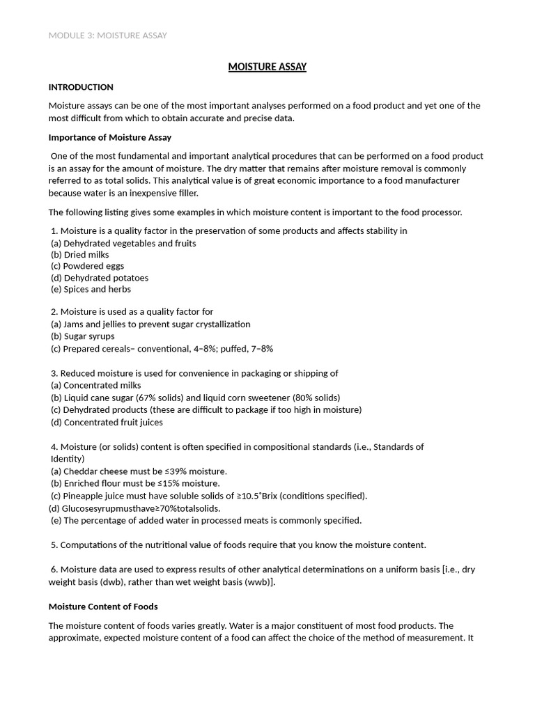 MOISTURE CONTENT ANALYSIS PROCEDURE visual data 3