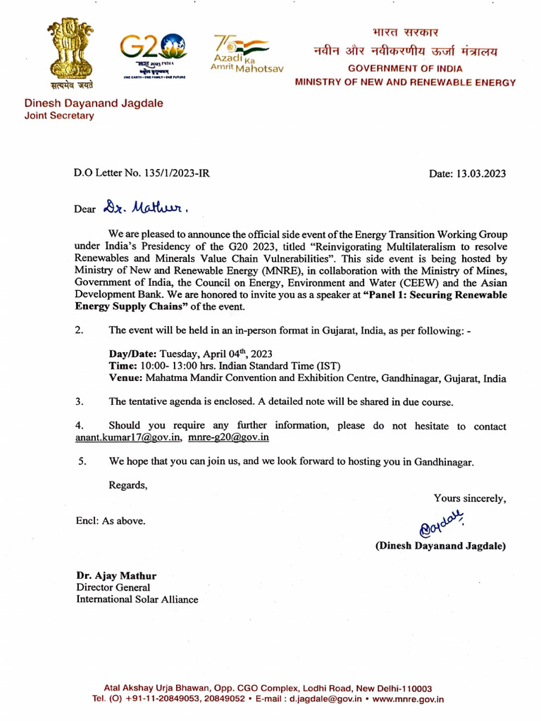 G20 Event Invitation for Dr. Ajay Mathur | PDF