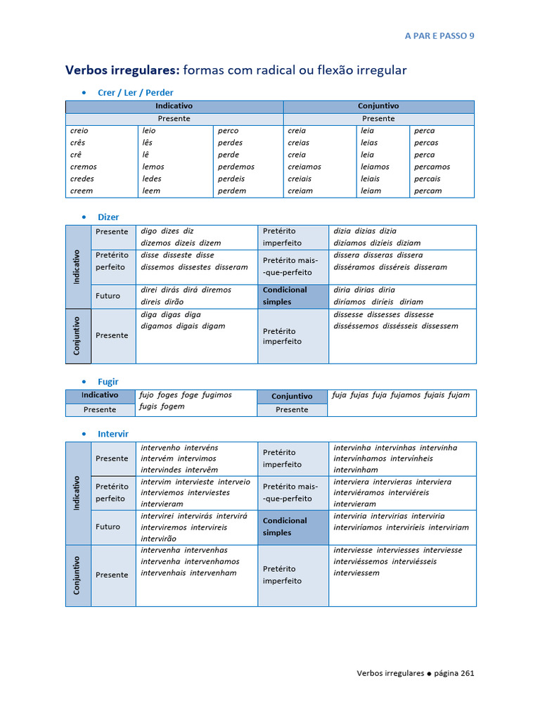 verbos irregulares | PDF | Morfologia linguística | Conjugação gramática