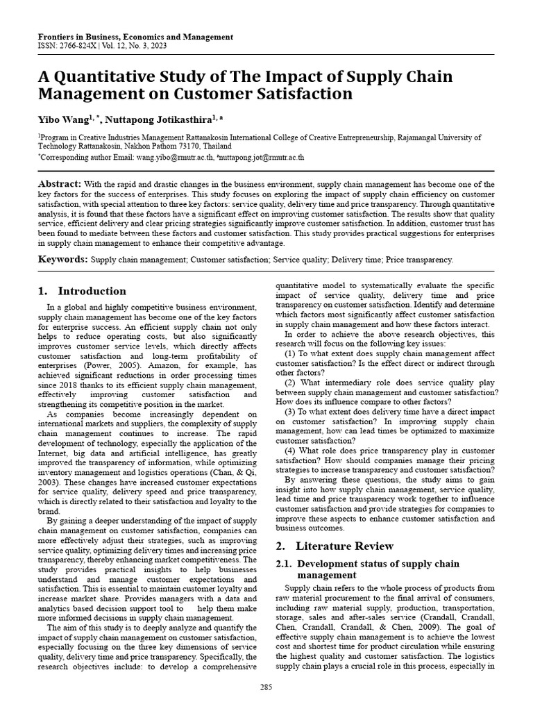 Supply Chain Management's Impact on Satisfaction | PDF | Supply Chain ...