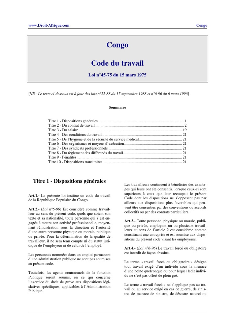 Code du Travail au Congo-Brazzaville | PDF