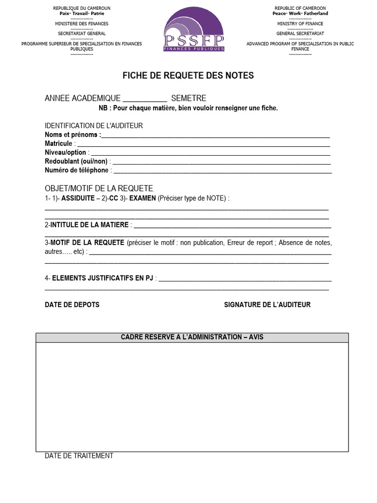Fiche de Requête des Notes Académiques | PDF