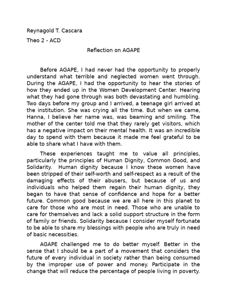 AGAPE Reflection PDF