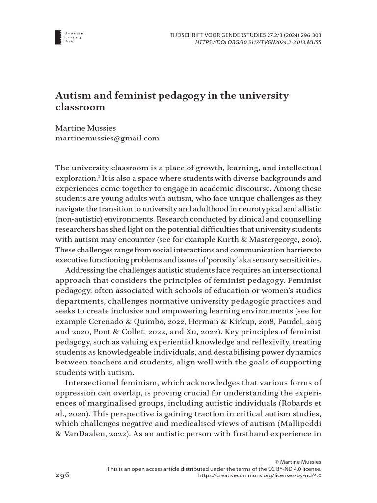 Autism and feminist pedagogy in the university classroom PDF