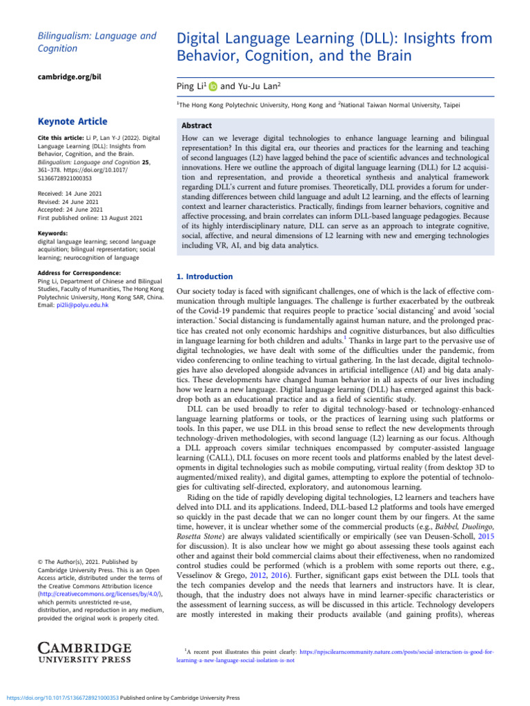 Digital Language Learning DLL Insights From Behavior Cognition and The ...