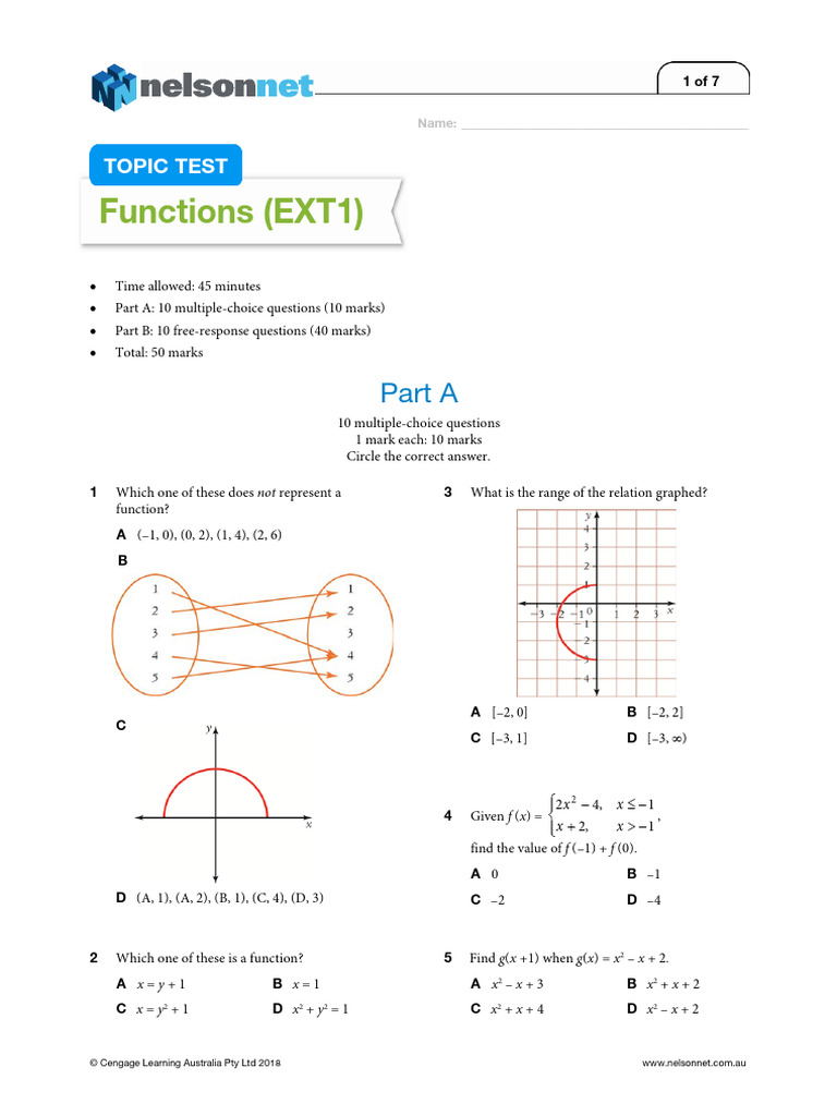 Functions Topic Test: Multiple Choice & Free Response | PDF ...