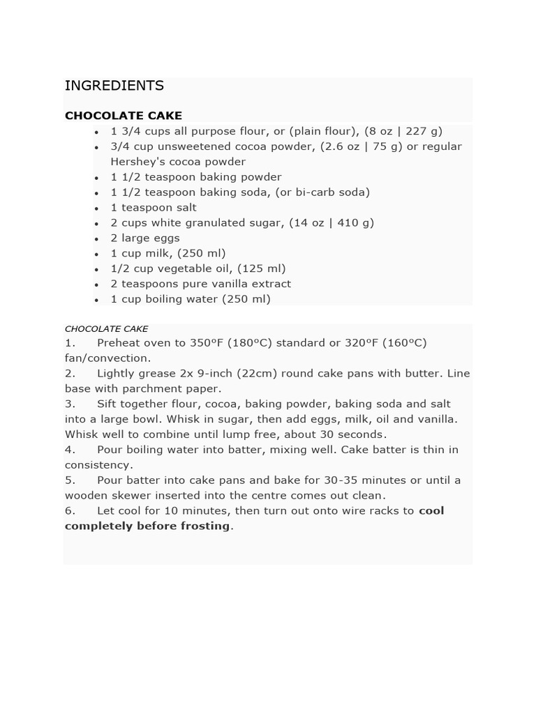 Easy Chocolate Cake Recipe | PDF