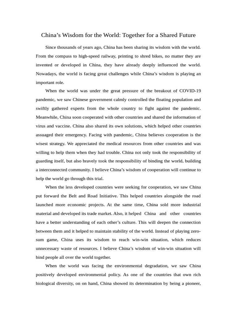 China's Wisdom for Global Cooperation | PDF | China | World Politics