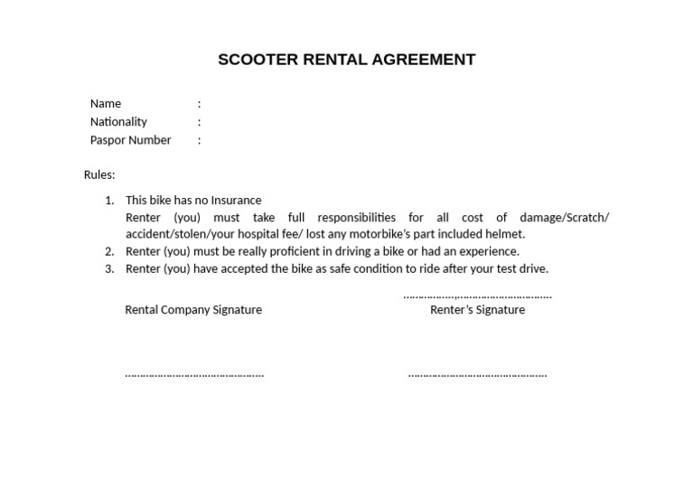 Scooter Rental Agreement Template | PDF