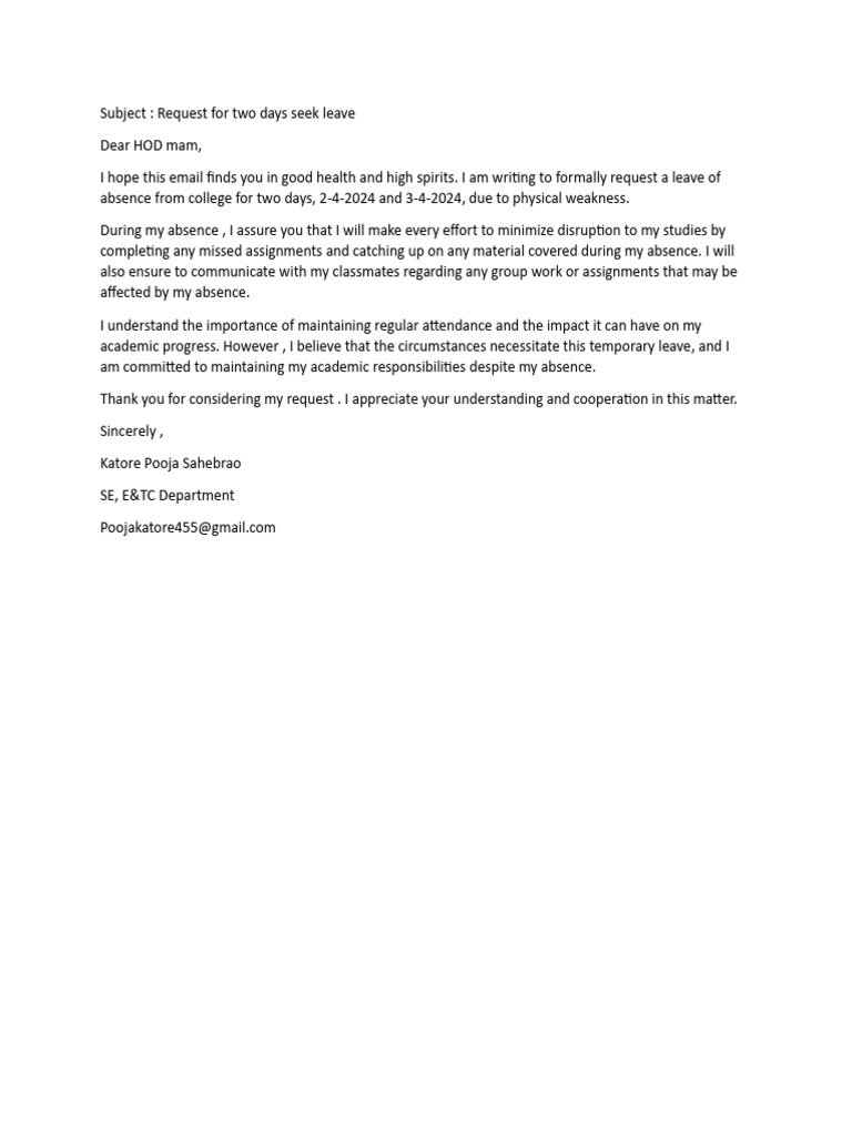 Two-Day Leave Request Email Template | PDF