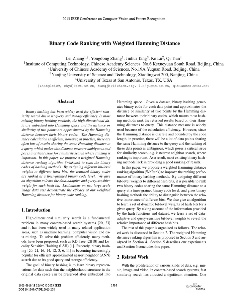 Binary Code Ranking With Weighted Hamming Distance | PDF | Algorithms ...
