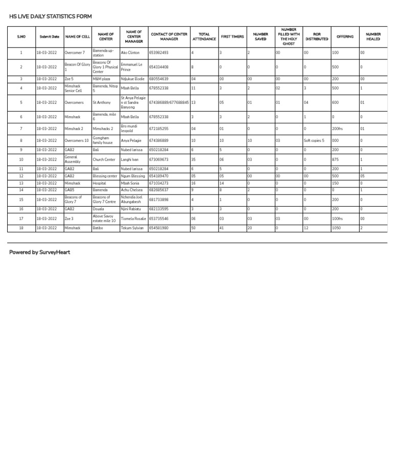 Hs Live Daily Statistics Form | PDF