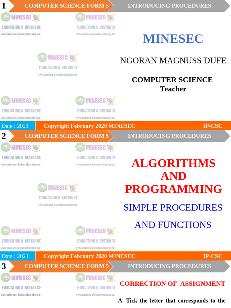 IP - INFO-Computer Science-F5-Lesson 2 - INTRODUCING PROCEDURES ...