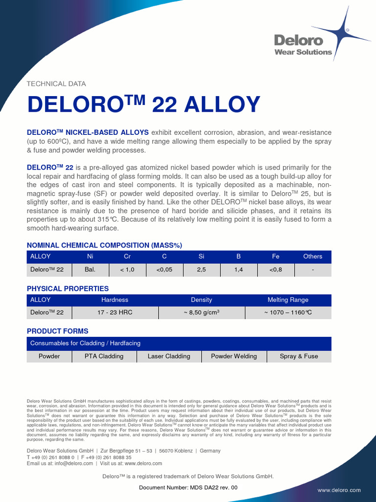 Deloro MDS Deloro22 Rev00 | PDF | Alloy | Iron