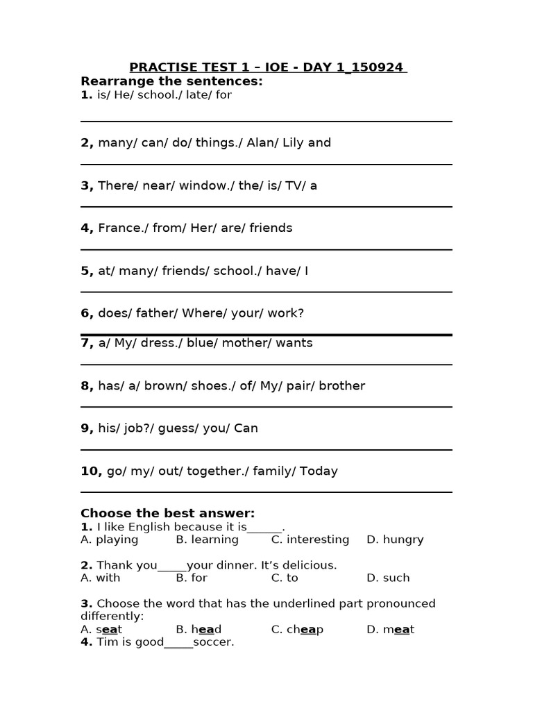 Practise Test 1 - Ioe | PDF | Self-Improvement