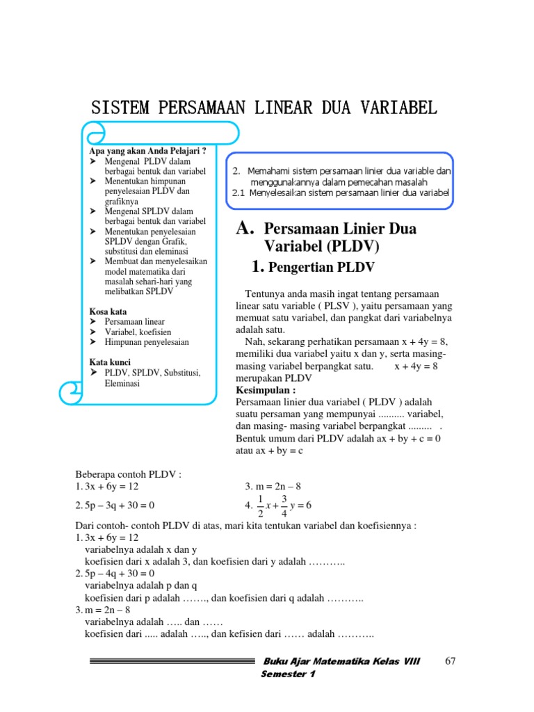 Sistem Persamaan Linear Dua Variabel Dan Dalam Kehidupan Sehari Hari