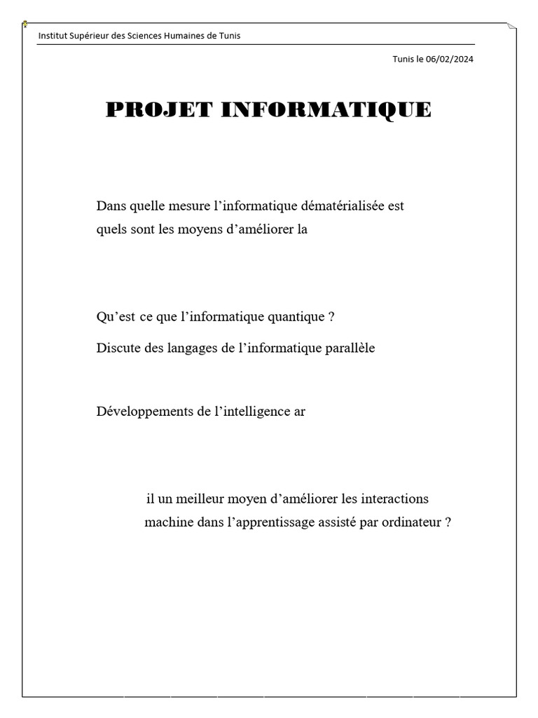 Présentation PowerPoint Projet Informatique | PDF | Informatique ...