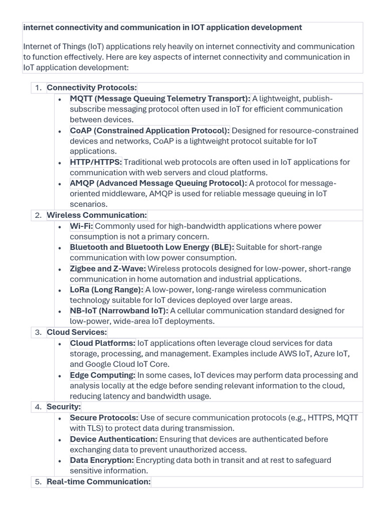 Internet Connectivity and Communication in IOT Application Development ...