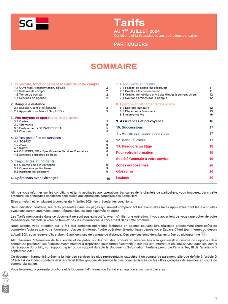 Tarifs Bancaires Particuliers 2024 | PDF | Visa Inc. | Virement bancaire