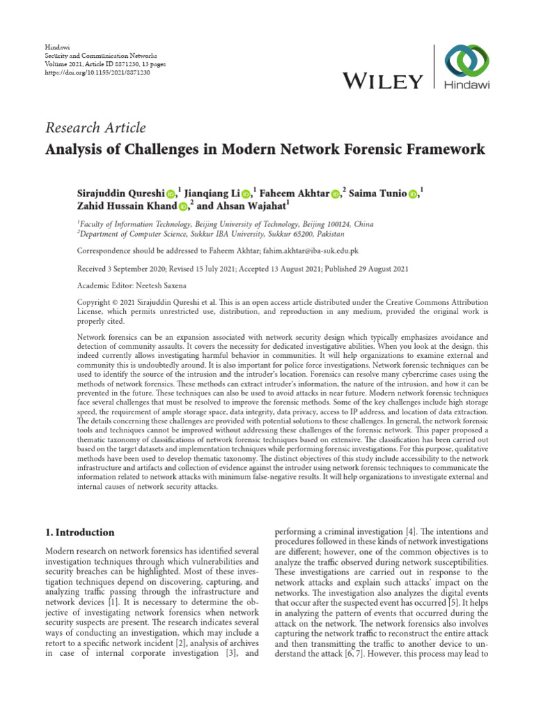 5 Analysis of Challenges in Modern Network Forensic Framework | PDF ...