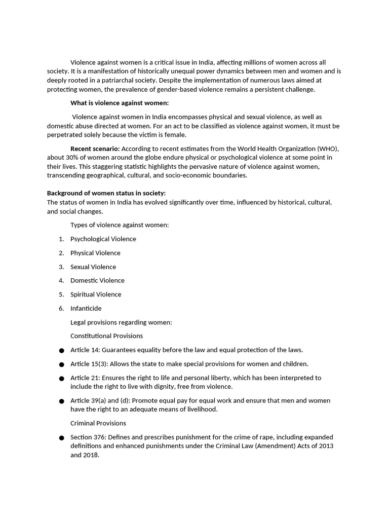 Addressing Violence Against Women in India | PDF | Violence Against ...