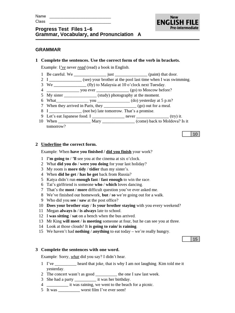 Pre Intermediate Progress Test Standard Level Pdf