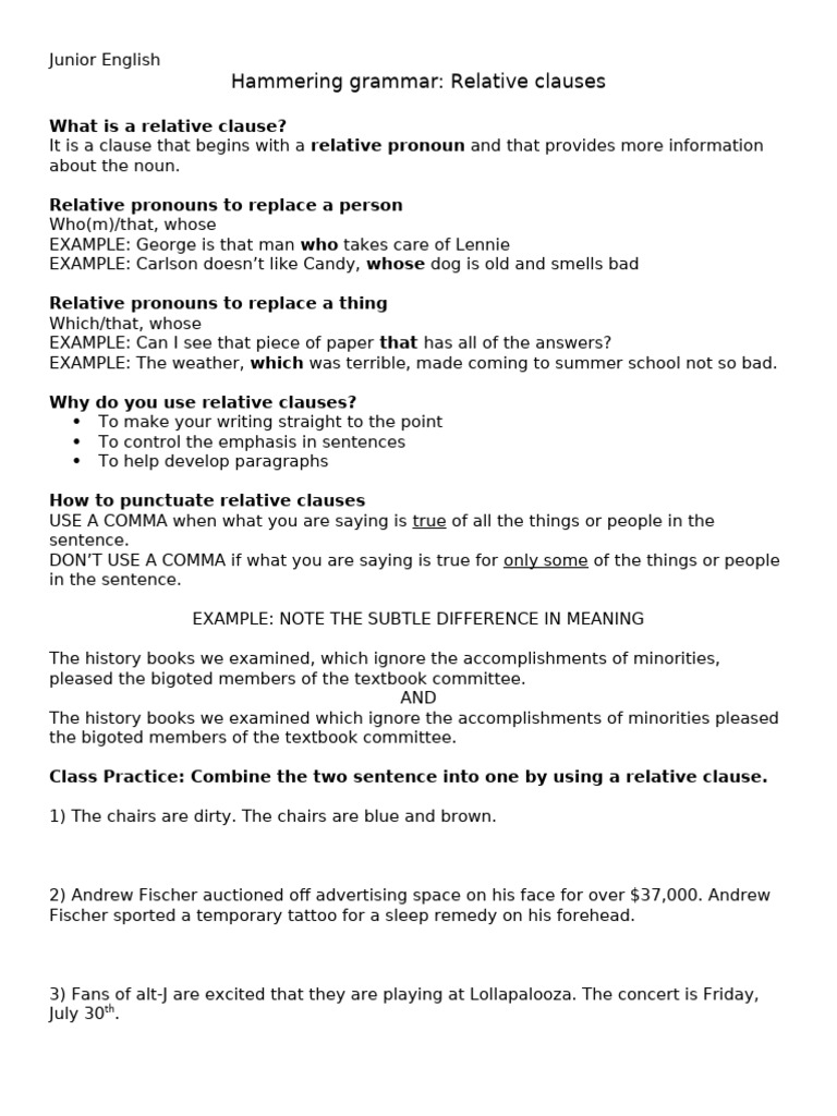 Relative Clause Second Semester | PDF | Social Science | Language Arts ...
